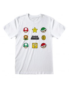 Camiseta Nintendo Super Mario - Items - Talla Adulto TALLA CAMISETA M