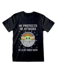 Camiseta Star Wars : Mandalorian, Protects And Attacks - Unisex - Talla Adulto TALLA CAMISETA S