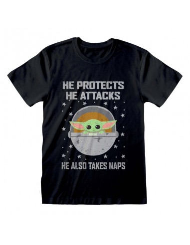 Camiseta Star Wars : Mandalorian, Protects And Attacks - Unisex - Talla Adulto TALLA CAMISETA XL
